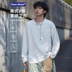 NASA美式V领宽松卫衣男士春秋季2025新款打底衫简约风设计长袖T恤