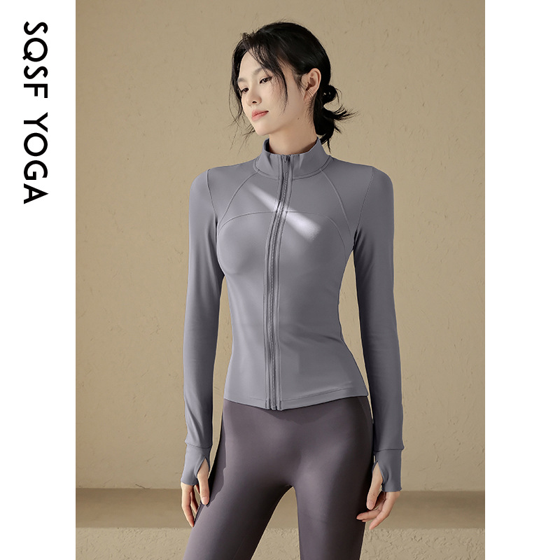 Slim Stand-up Collar Quick-drying Jacket Women's Yoga Clothes Tops Blue Fitness Clothes Women_desvips.com