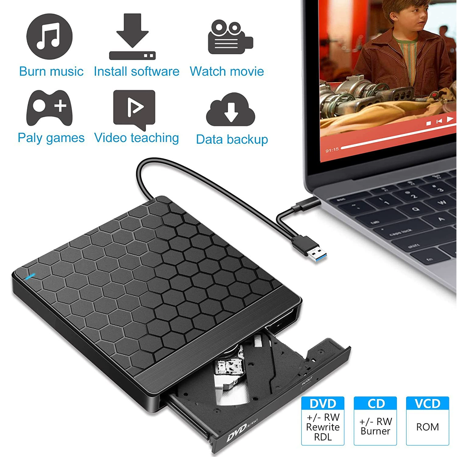 Computer external burner five-in-one multi-function card optical drive read and write optical disk mobile external optical drive portable