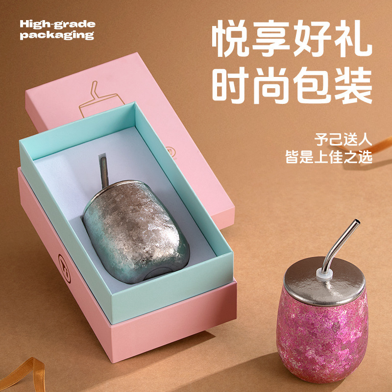 纯钛户外茶水杯双层隔热鹅蛋杯炫彩冰花钛杯露营旅行随手杯啤酒杯|undefined