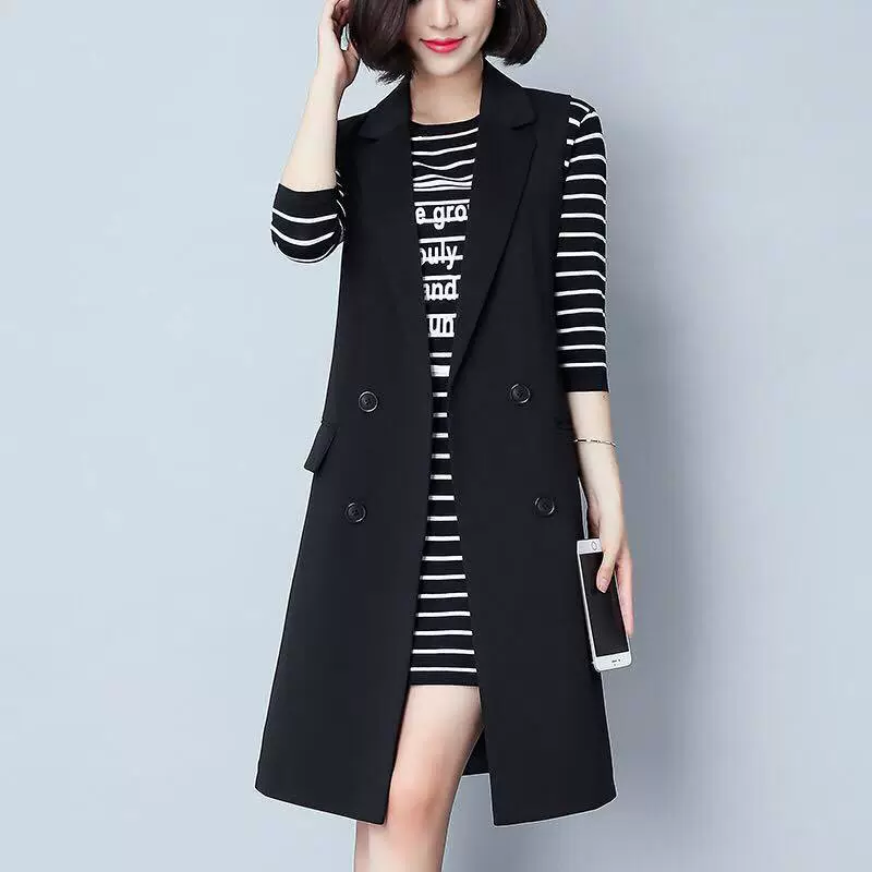 Женский жилет средней длины, новый стиль, безрукавка, приталенный жилет для костюма, весна-осень 2025