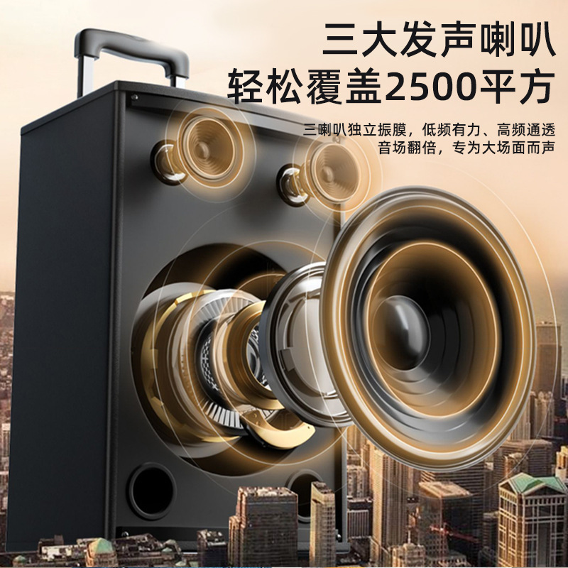 索爱广场舞音响户外家用唱歌跳舞演出K歌拉杆音箱无线蓝牙带话筒|undefined