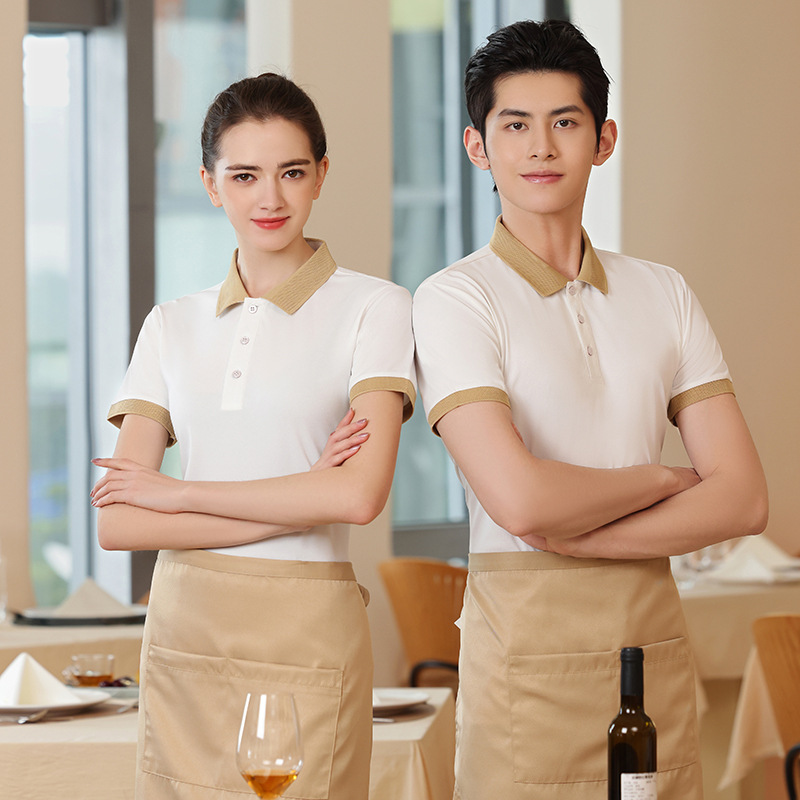 Catering Waiter T-Shirt Short-Sleeved Group Printed Embroidered Logo Coffee Barbecue Chain Fast Food Hot Pot Restaurant Work Clothes T-Shirt