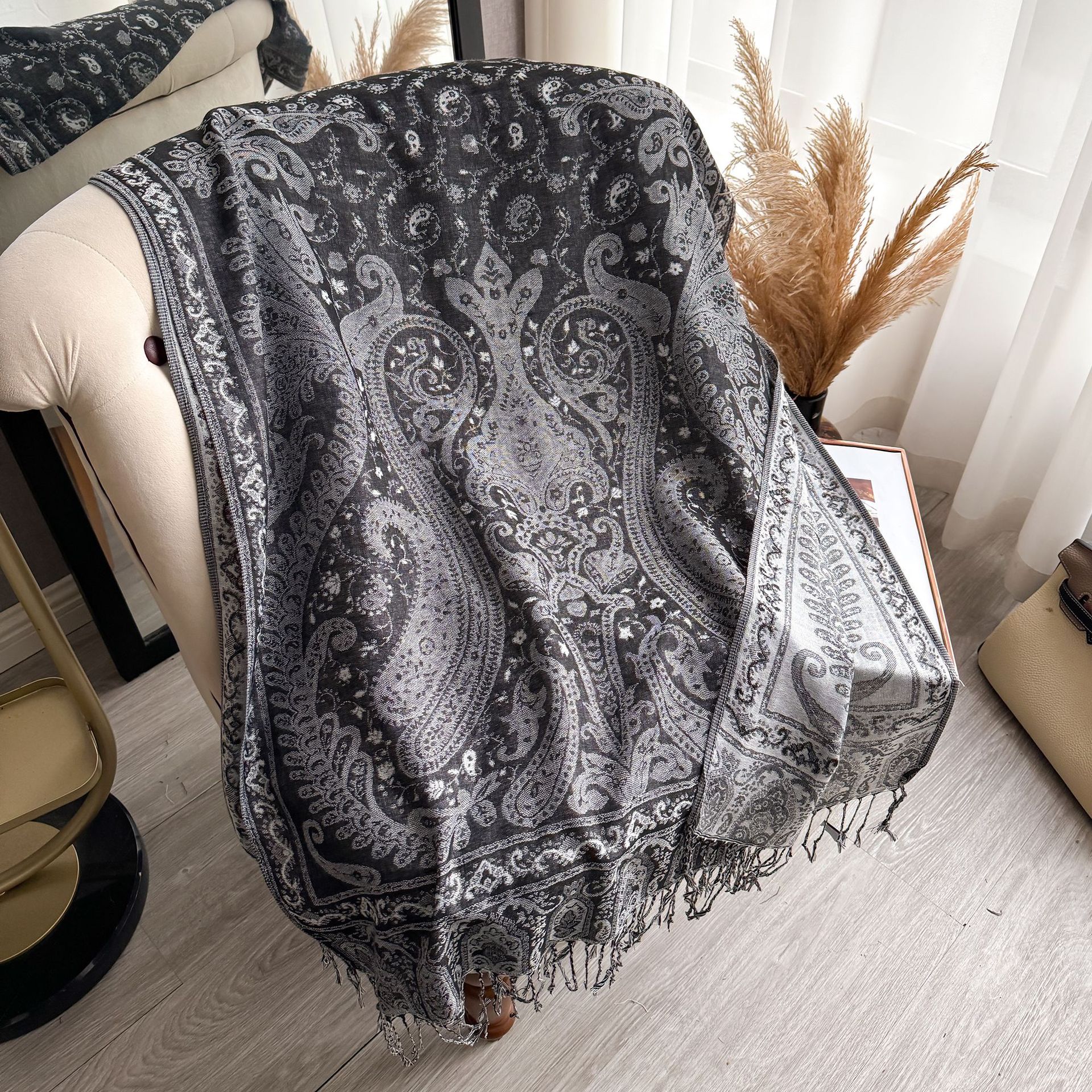 Poncho Chal con Estampado Cachemira de Imitación de Cachemira Térmico Antipolvo para Primavera y Otoño
