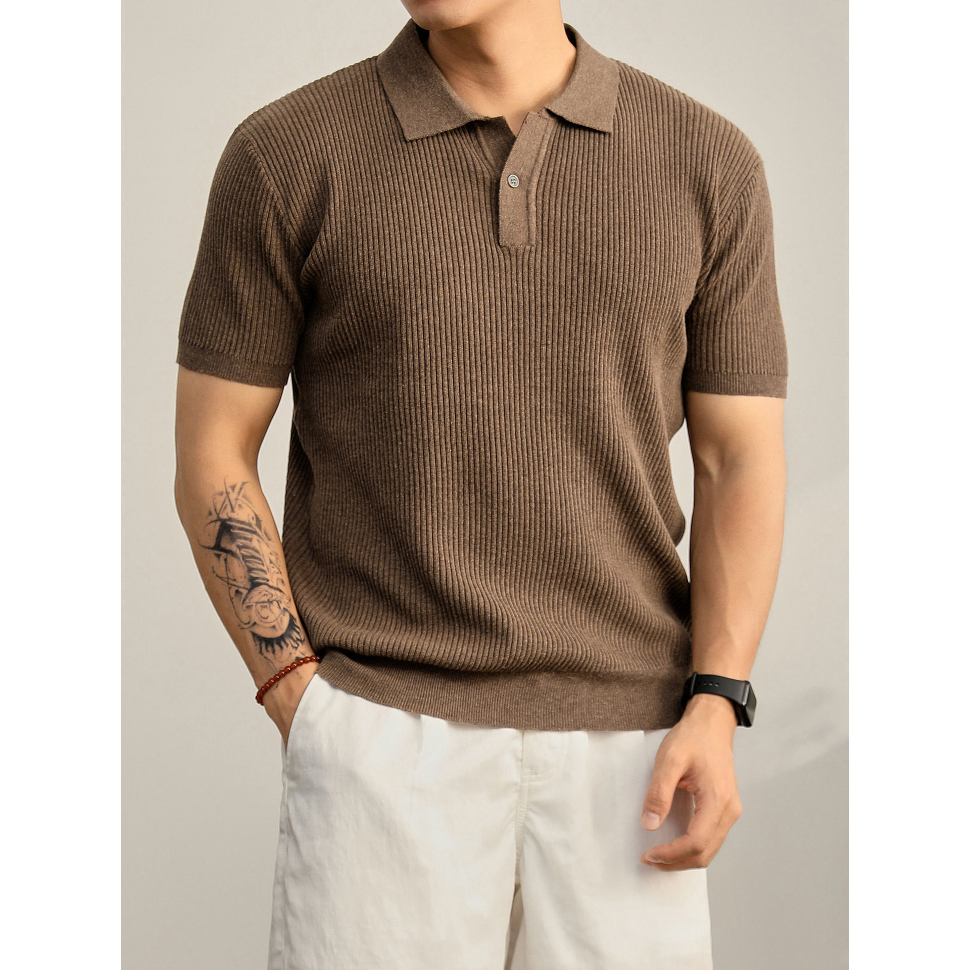 Polo camiseta de punto camiseta de manga corta camiseta de hombre cuello en V Paul rayas viejas líneas de negocios de verano fábrica transfronteriza mayorista