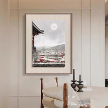 新中式故宫大雪风景客厅装饰画肌理感客厅风建筑故宫玄关卧室挂画