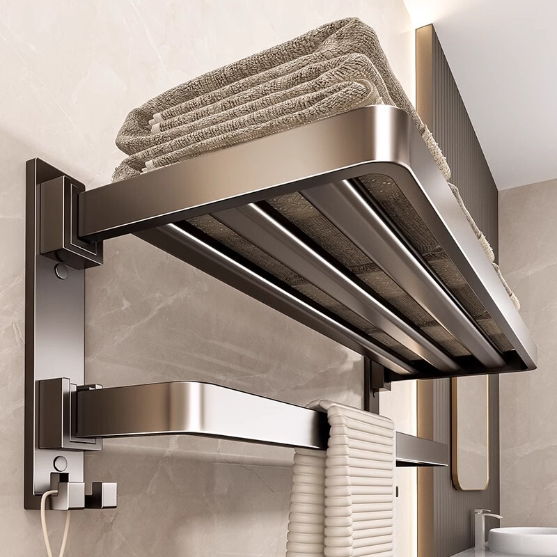 Double Folding Bath Towel Rack Without Punching Bathroom Towel Rack Wall-Mounted Bathroom Wall Bathroom Storage Rack