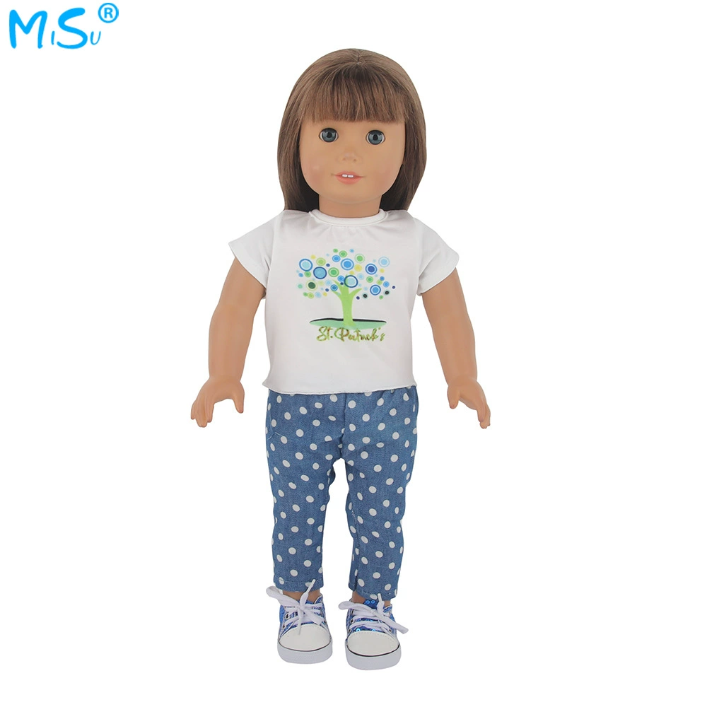 18-дюймов американская кукла Новый стиль Белая одежда и зелёные деревья в горошек штаны