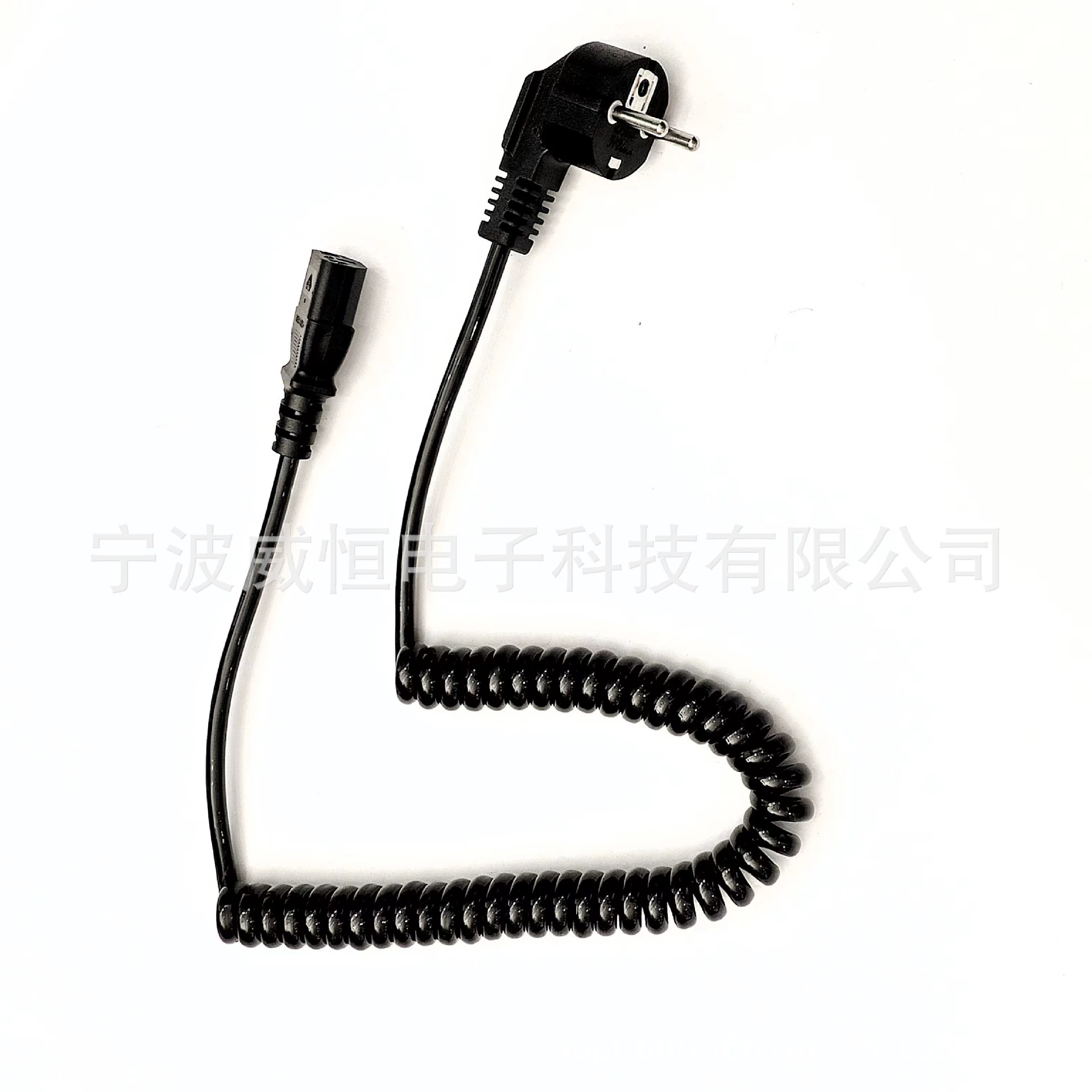 Популярная европейская вилка производителя с пружинным проводом C13 C14, 3-жильный черный глянцевый пружинный провод из полиуретана