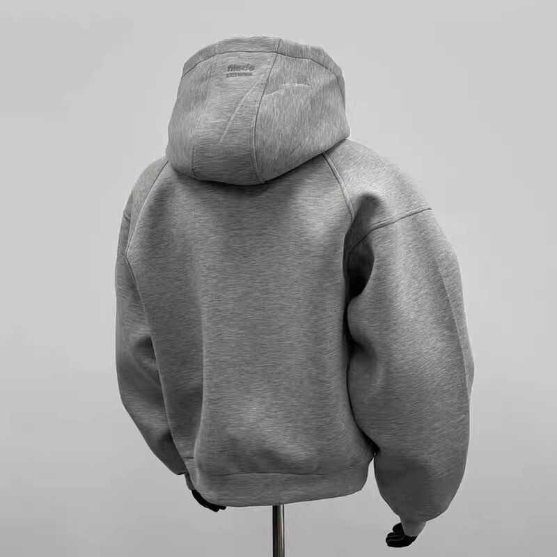 Stiff Wide High-End Silhouette Cardigan Sweatshirt for Men and Women Short American Retro Hooded Autumn and Winter Outwear Loose and Trendy