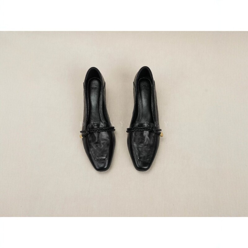 Dannyfrey French retro hand-woven loafers, soft leather chunky heel women's casual shoes