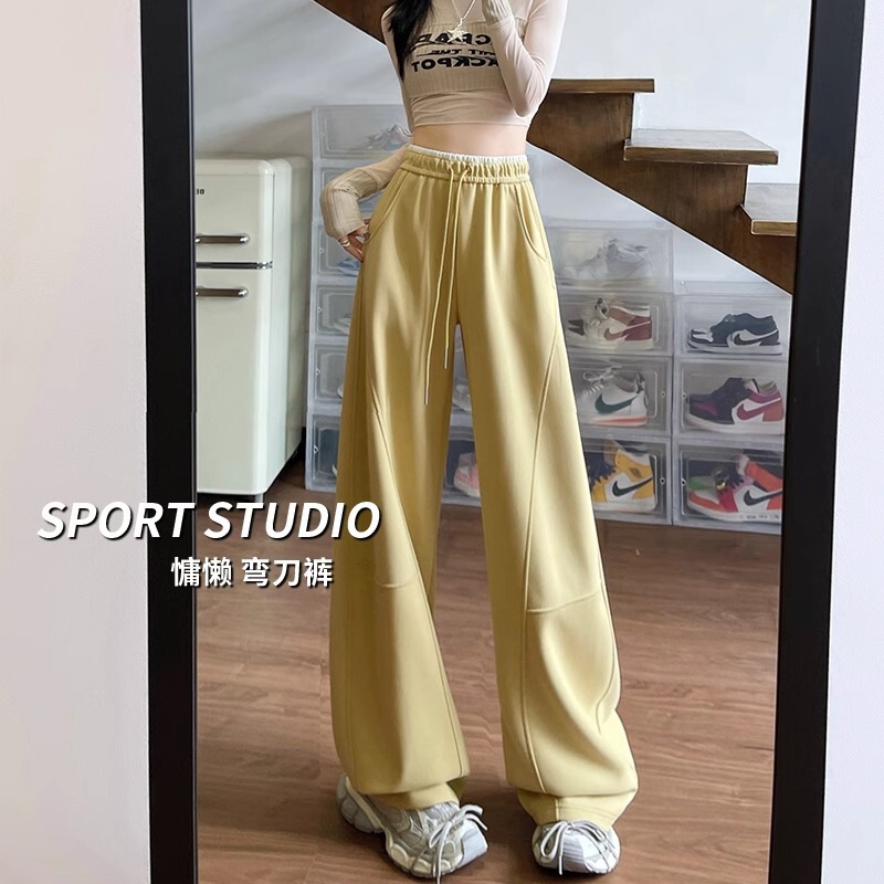 女性用カジュアルスポーツパンツ2025春秋新作ドーパミンナローバージョンストレートシミターバレルルーズワイドレッグフロアレングスパンツ|undefined