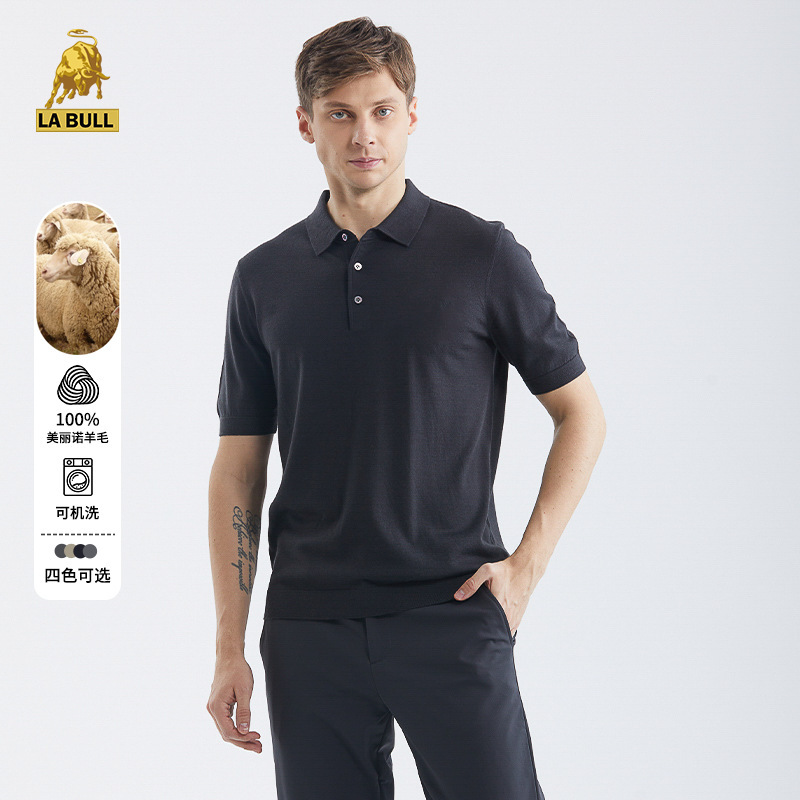 Labull Wool Knitwear Men's All-Season Business Casual Polo Collar Comfortable Lapel Versatile Knitwear Men's Hm165