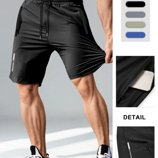 Трансграничные горячие продажи европейского размера, летние мужские спортивные и досуговые быстросохнущие шорты из ледяного шелка, дышащие высокоэластичные шорты для бега и фитнеса