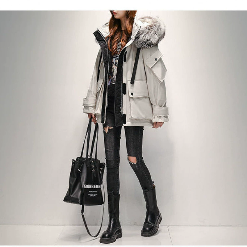 Long velvet down jacket, duck down, 2024, removable silver‑fox fur option