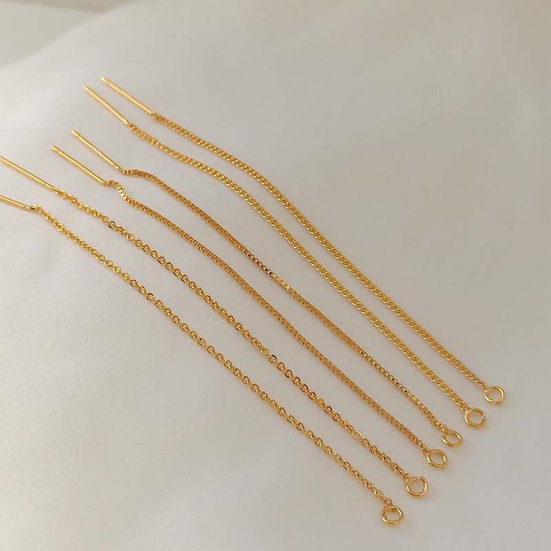 保色配件14包金盒子侧身扁0耳线S925耳针耳饰耳链手工DIY饰品材料