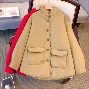 Deformable plus size chubby girl Coat Thickened Winter Jacket Cotton-padded Warm Cotton-padded Jacket Loose Ankra Red Cotton-padded Jacket