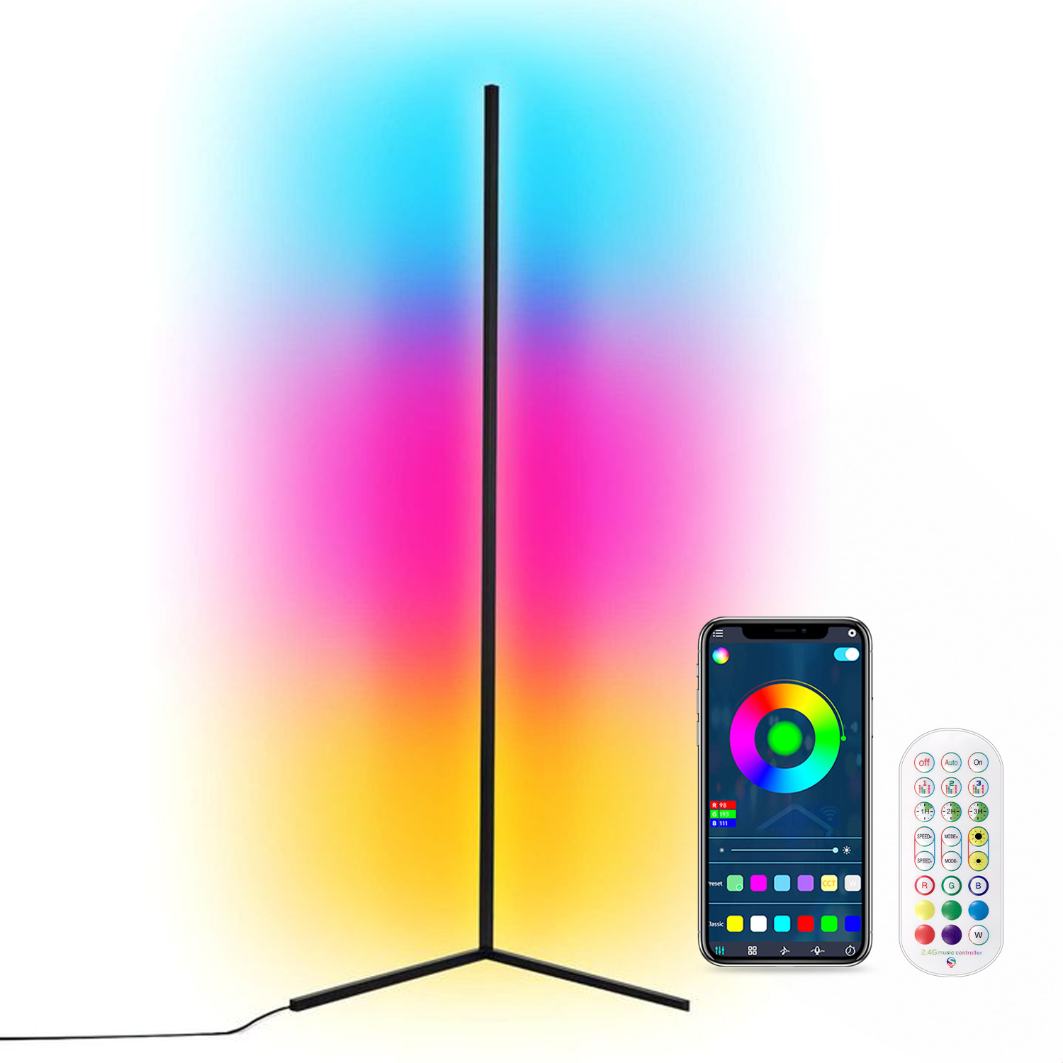 Торшер-угольник Neutral черный с Bluetooth APP
