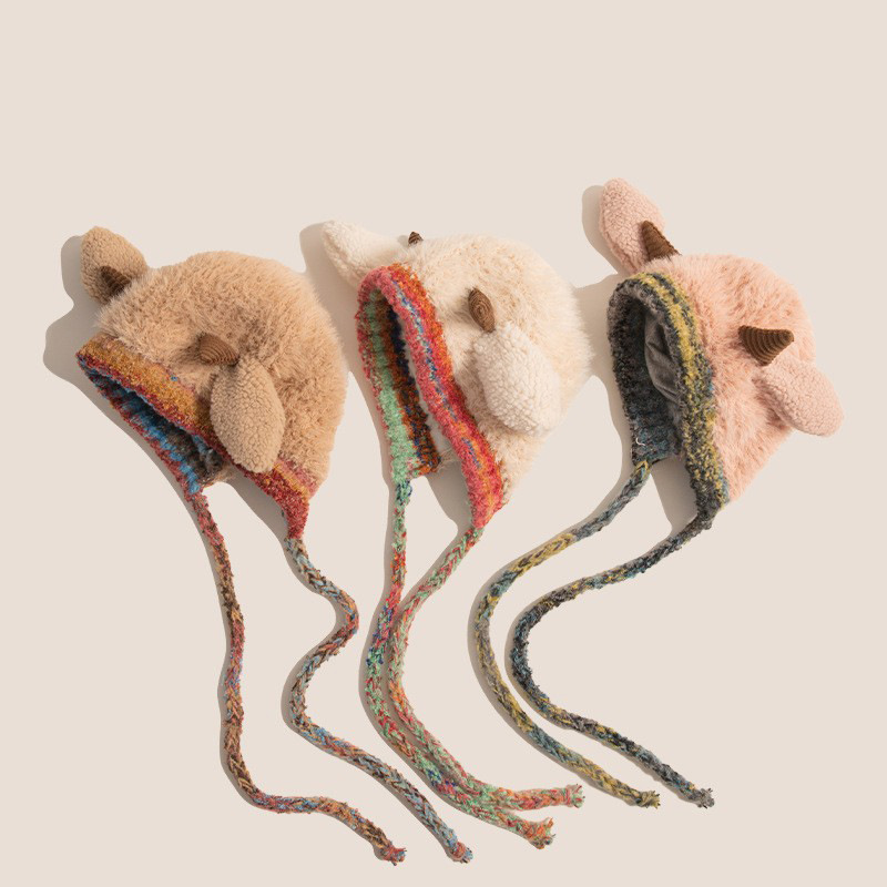 Sombrero infantil de invierno de moda peluche lindo pequeño sombrero de lana para niñas protector de orejas de aire extranjero grueso y cálido sombrero de lana