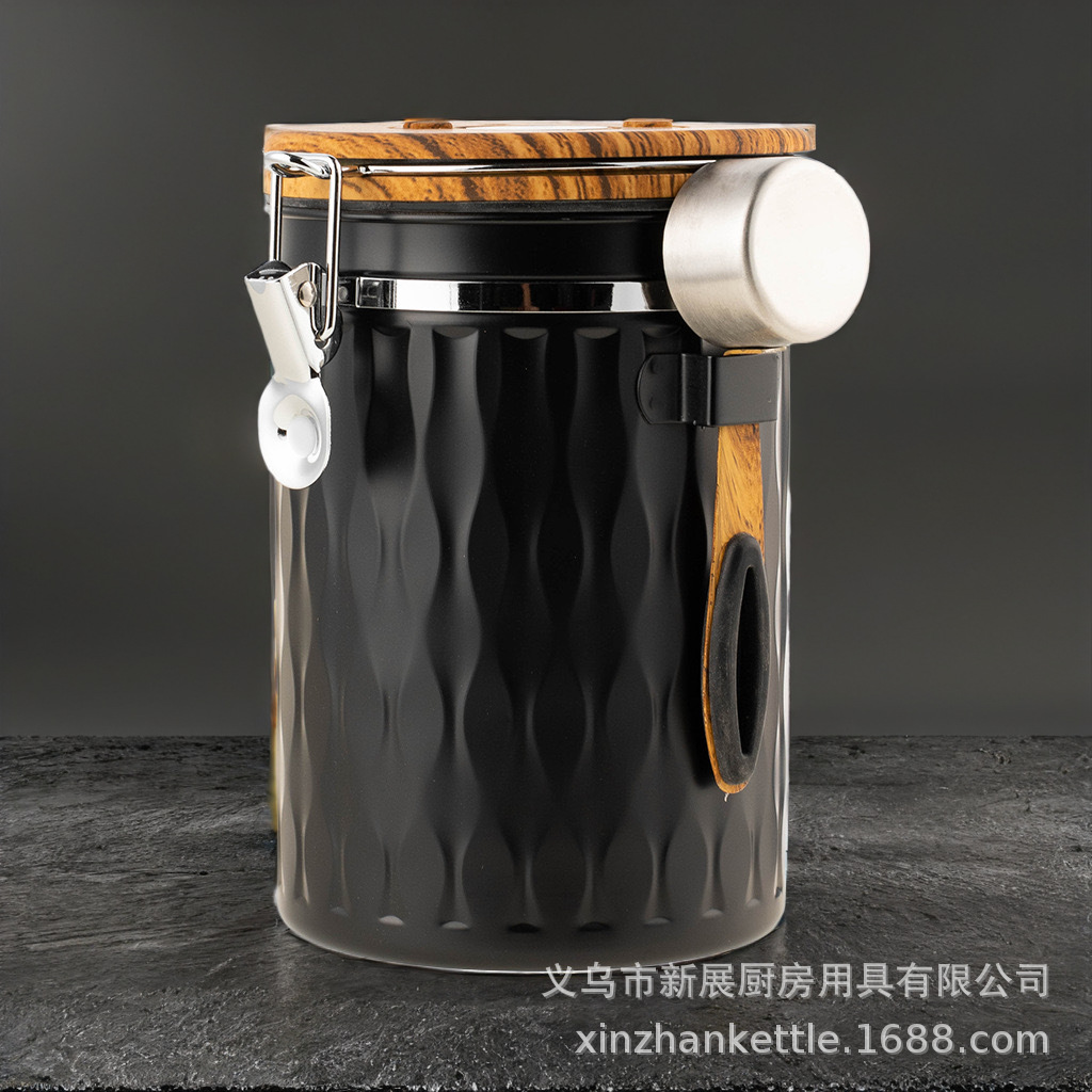 Tanque de almacenamiento transfronterizo tanque de sellado de café en polvo con cucharas granos de café tanque de sellado de escape de acero inoxidable con controlador de tiempo