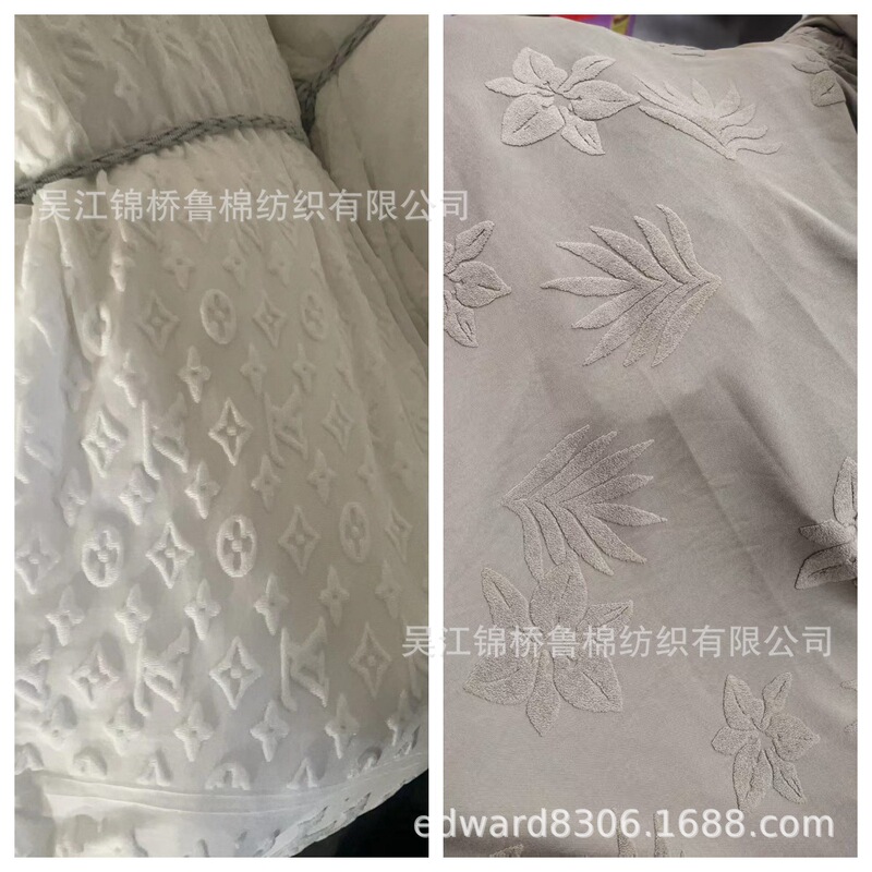 Pure polyester terry cloth large jacquard coarse needle terry velvet wide knitted flat cloth printed beaded mesh lace