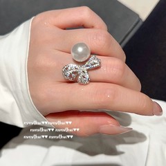 美人魚的泡泡蝴蝶結珍珠戒指 大溪地 深海貝珠方糖鋯石戒指 組合