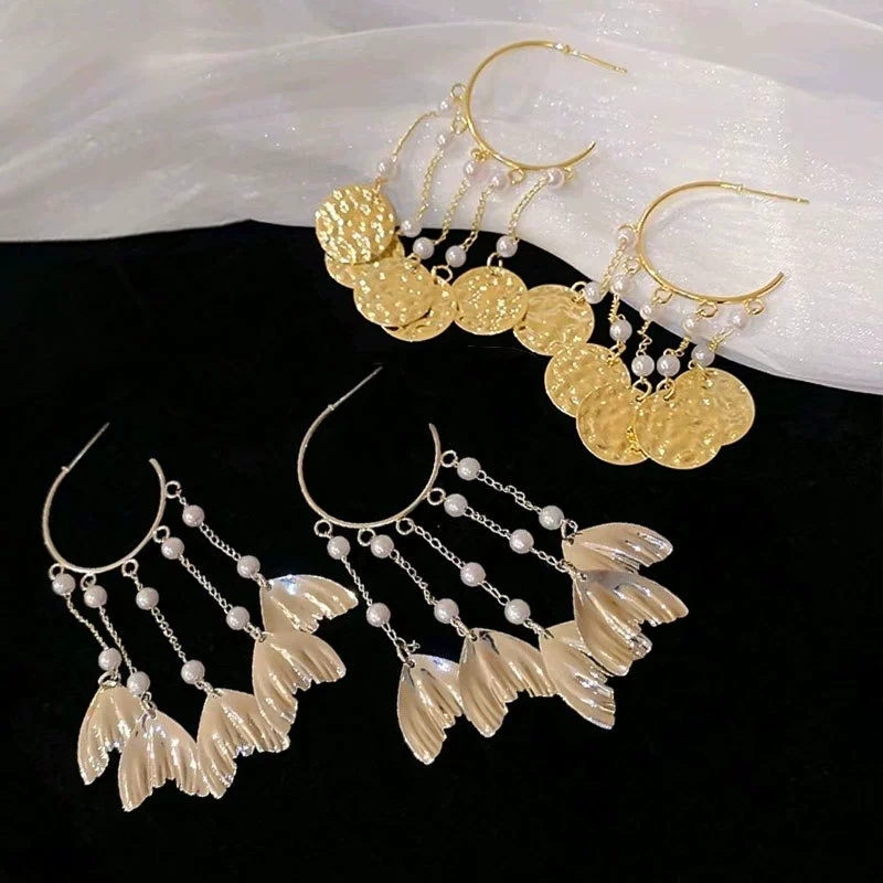 Супер фея жемчужный рыбий хвост кисточки серьги высокого уровня женская текстура металлическая круглая серьга 925 серебряная игла украшения