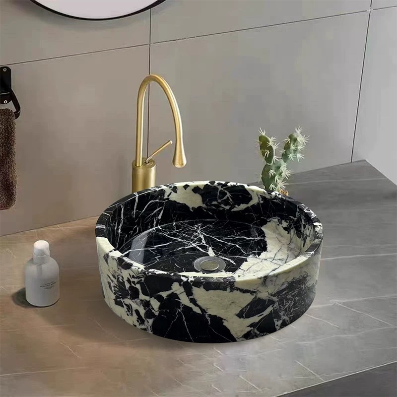 Marble Washbasin Integrated Sink for Villa and Hotel, Natural Stone Countertop Basin