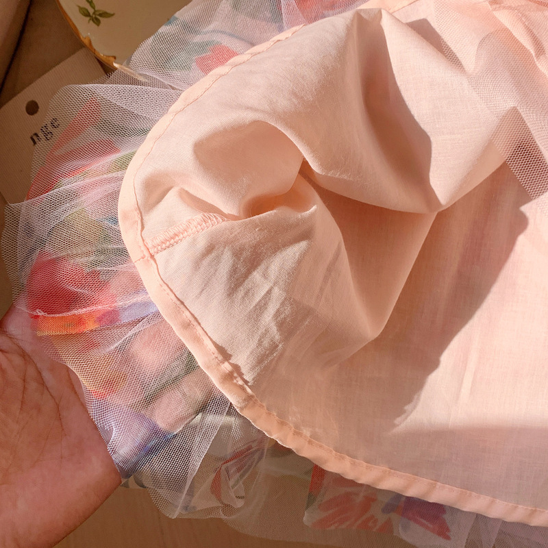 亚马逊童装纱裙韩系印花飞袖女童连衣裙2025夏款甜美儿童沙滩裙子|undefined