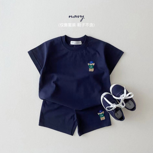 Korean style ins infant and toddler printed T-shirt + shorts two-piece set summer fashion boys and girls baby cotton bear short-sleeved suit 