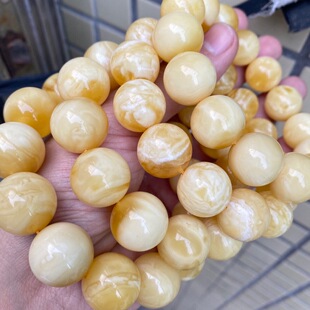 Factory Direct Camp Songgang Raw Ore Russian Beeswax White Flower Beeswax Round Bead Handstring Amber White Flower Round Bead Handstring