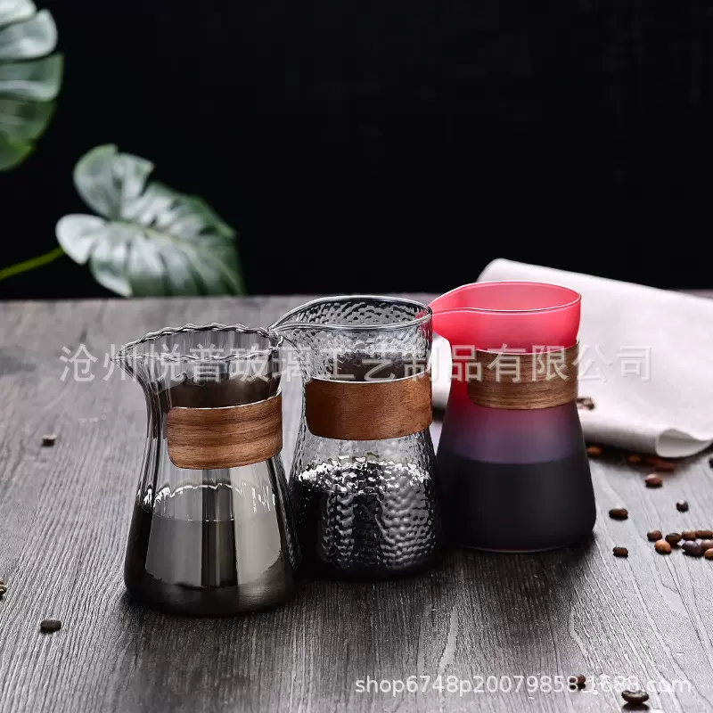 现货高硼硅玻璃咖啡壶日式防烫锤木纹手冲分享杯聪明杯可加印logo