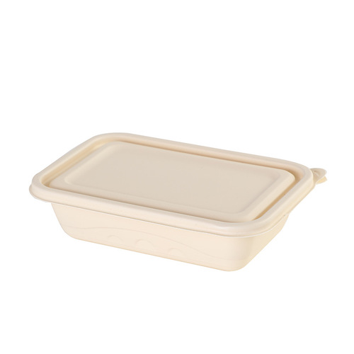 Disposable cornstarch lunch box, rectangular bento rice box, eco-friendly and biodegradable, partitioned takeout packing box, soup bowl