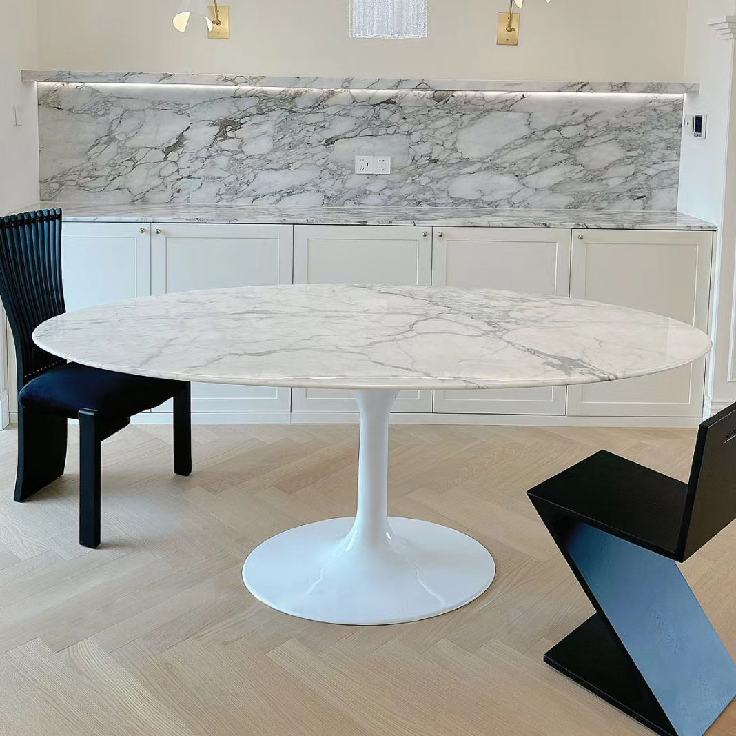 Household Small Apartment Oval Marble Dining Table Designer Creative French Tulip Dining Table Beauty Salon Workbench