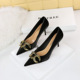 7239-A1 European and American Style Fashion Banquet Women's Shoes Thin Heel High Heel Shallow Mouth Pointed Large Metal Buckle Single Shoes High Heel Shoes