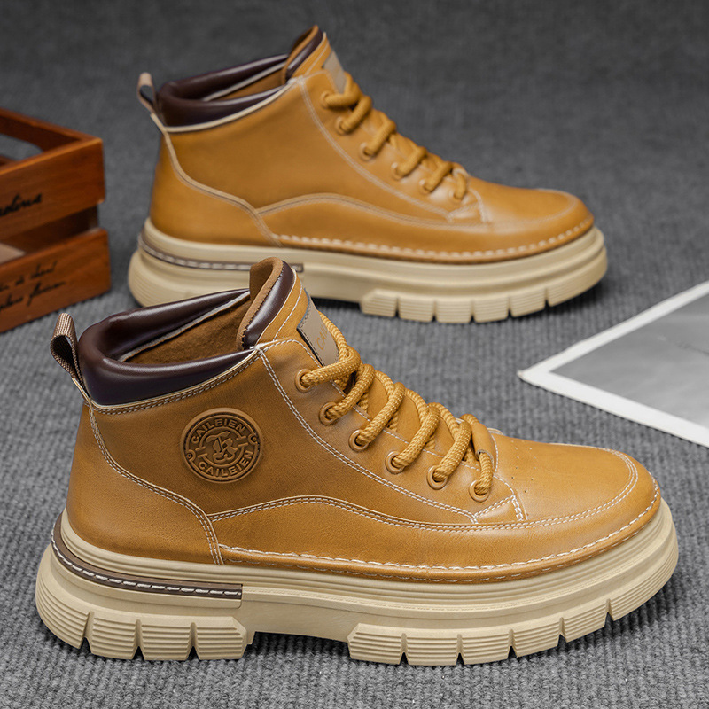 BOTAS Martin botas altas para hombres 2025 nuevo estilo británico de otoño retro, media parte, suela gruesa, zapatos de trabajo de aumento, botas cortas para hombres image 5