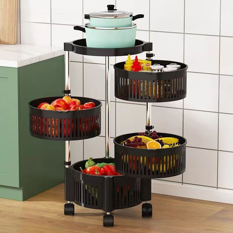 설치가 필요 없는 주방 수납 선반, 가정용 다층 회전식 바닥에서 천장까지 과일 및 야채 수납 선반, 식료품 수납 선반