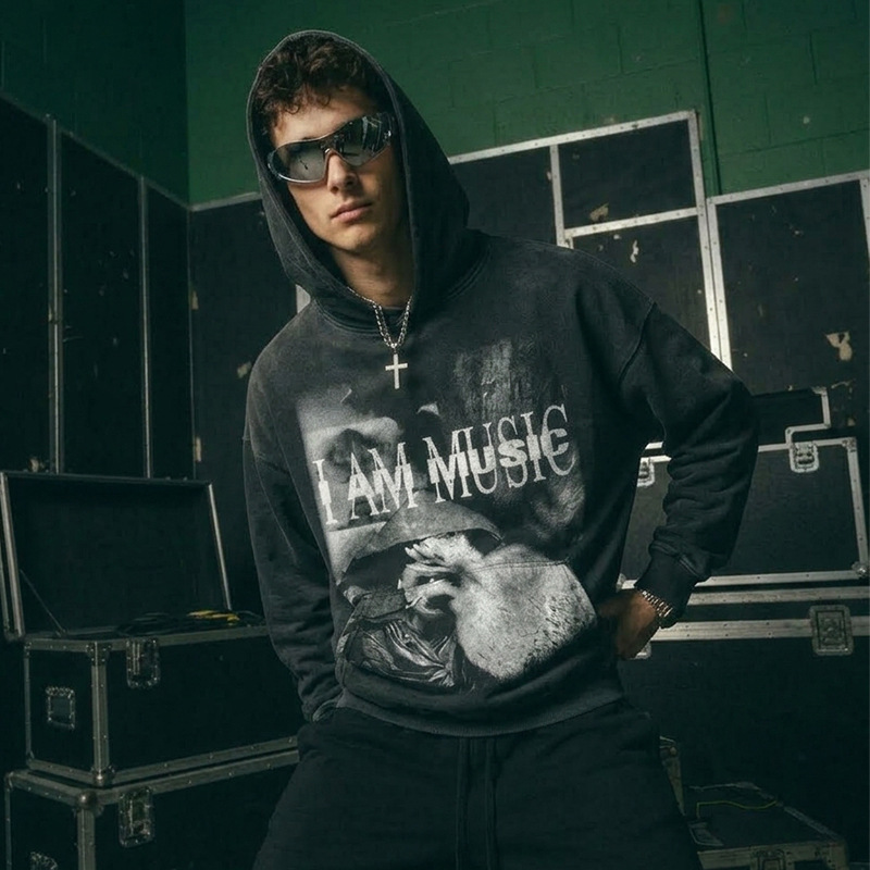 Cross-border American Retro Hip Hop Play Less Playboi Carti Printed Heavy Short-sleeved T-shirt Crewneck Hooded Sweatshirt