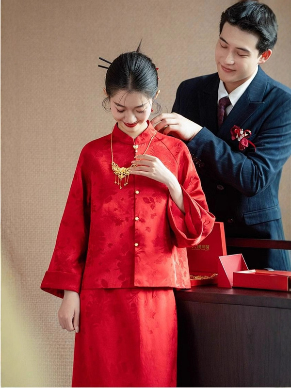 敬酒服新娘婚礼新中式红色套装显白高级感回门宴订婚礼服长袖|undefined