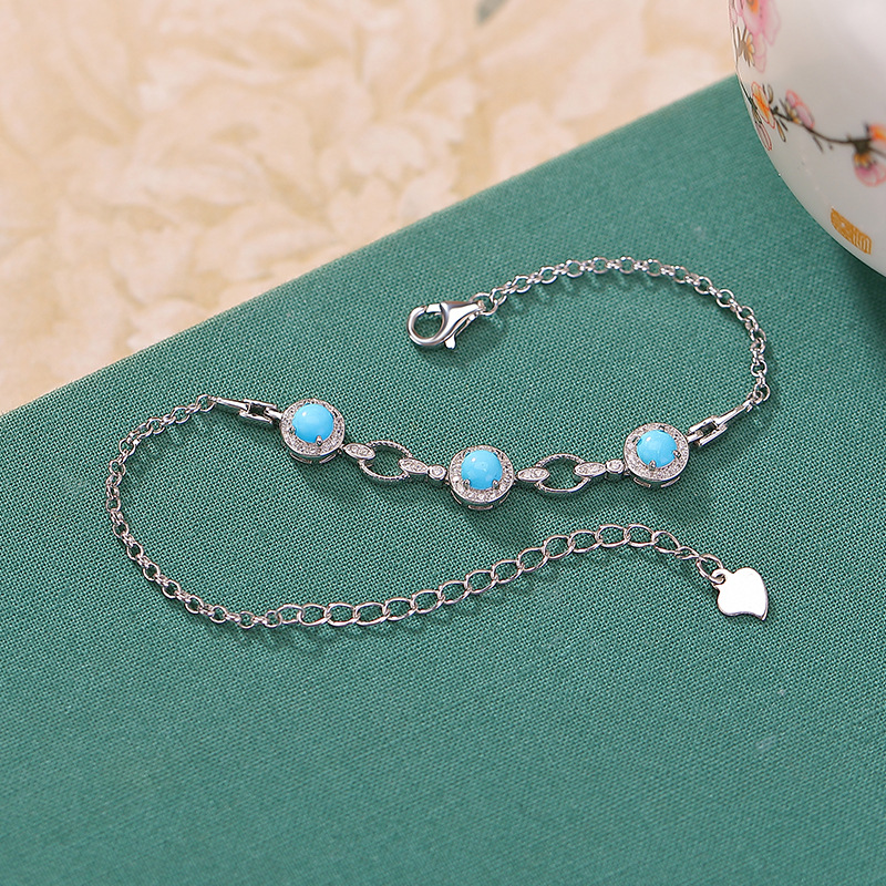 Vòng tay bạc S925 mạ vàng đá turquoise hình học — Loại bạc