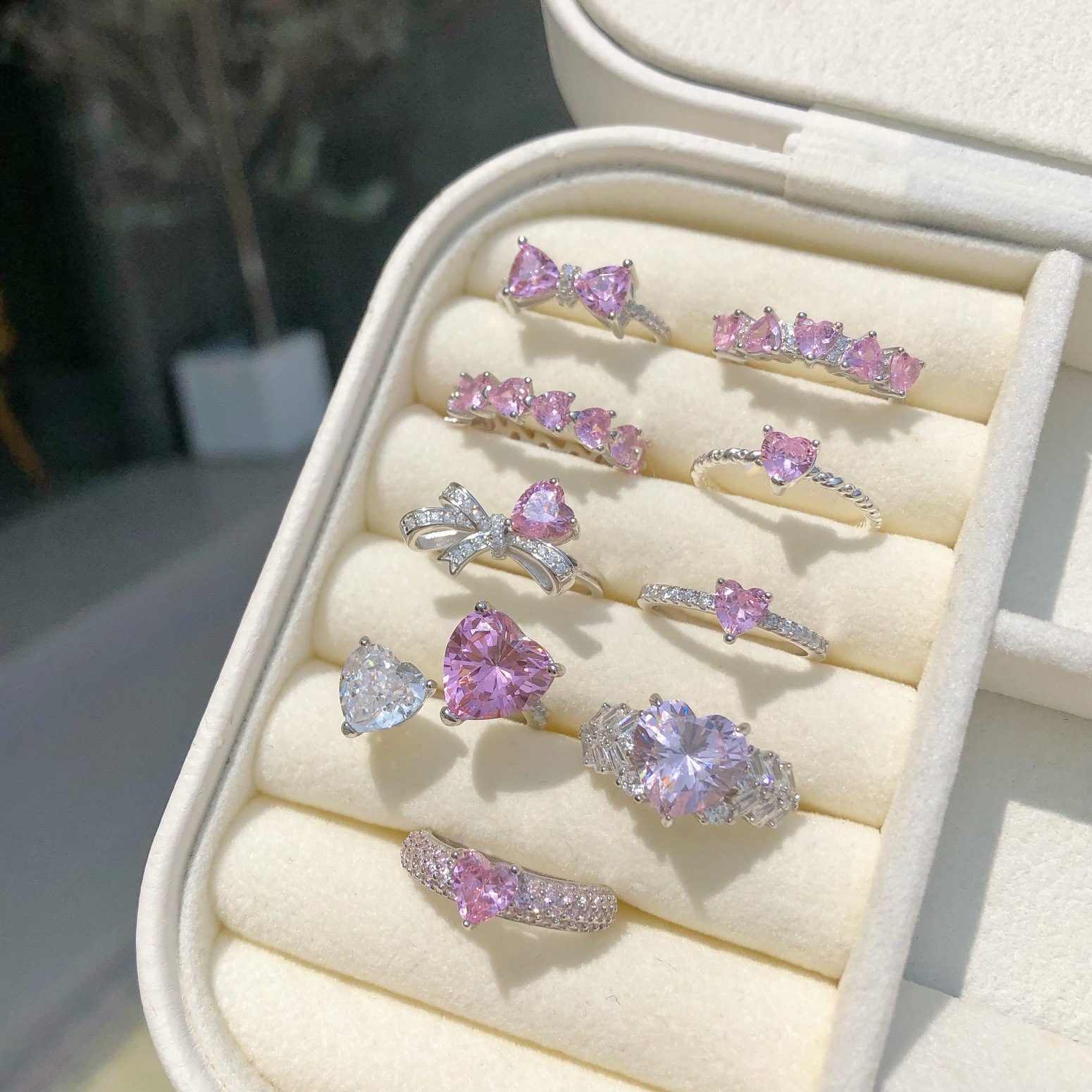 5g Weight Zircon Inlay Material Rings Classification 6, 7, 9 Ring Size 1 Piece Quantity Holiday, Daily Occasion 925 Sterling Silver Material Heart Shape, Bow Knot Pattern Women's Gender Plating, Inlay Design Sweet, Shiny Style 925 Sterling Silver Zircon Heart Shape Bow Knot Rings 5