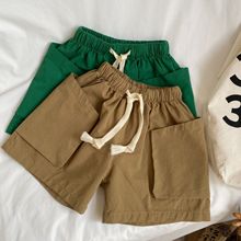 GL-kids韩版夏季新品儿童系带斜纹水洗棉短裤 男女宝立体大口袋裤