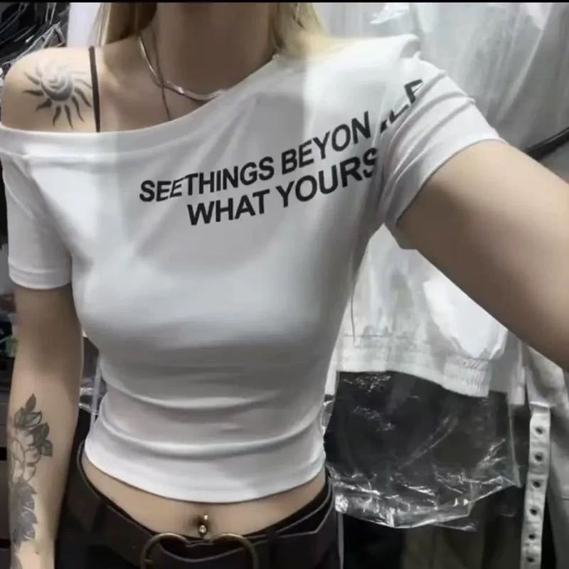 [綿92、スパンデックス8]夏新作スリムレタープリント半袖Tシャツデザインスリムフィットトップス女性用|undefined