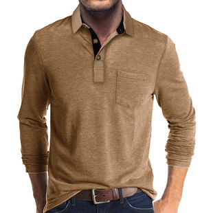Cross-border Men's Long-sleeved Lapel T-shirt Top Men's Loose Polo Shirt European and American Autumn and Winter New Short-sleeved Base