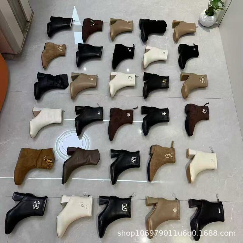Thick-Heeled Short Boots, Miscellaneous Women's Boots, New Single Boots, French Fashion Slim Boots, Women's Shoes, Inventory Shoes, First-Hand Supply