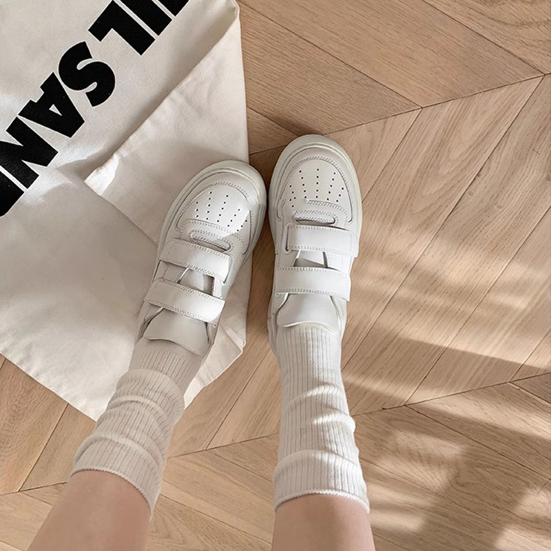 El mismo estilo de Su Yinyin, Little Fat Ding ~ Smiley Velcro plataforma de elevación zapatos deportivos casuales zapatos blancos de mujer