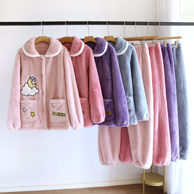 Otoño Invierno mujeres terciopelo Ártico caliente bordado nube solapa suelta pijamas traje ropa interior casual hogar