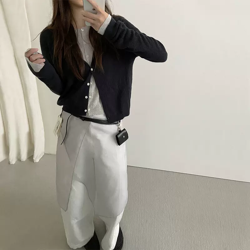 TG 纯羊毛针织系扣开衫女2025秋季新款简约休闲百搭长袖毛衣25416
