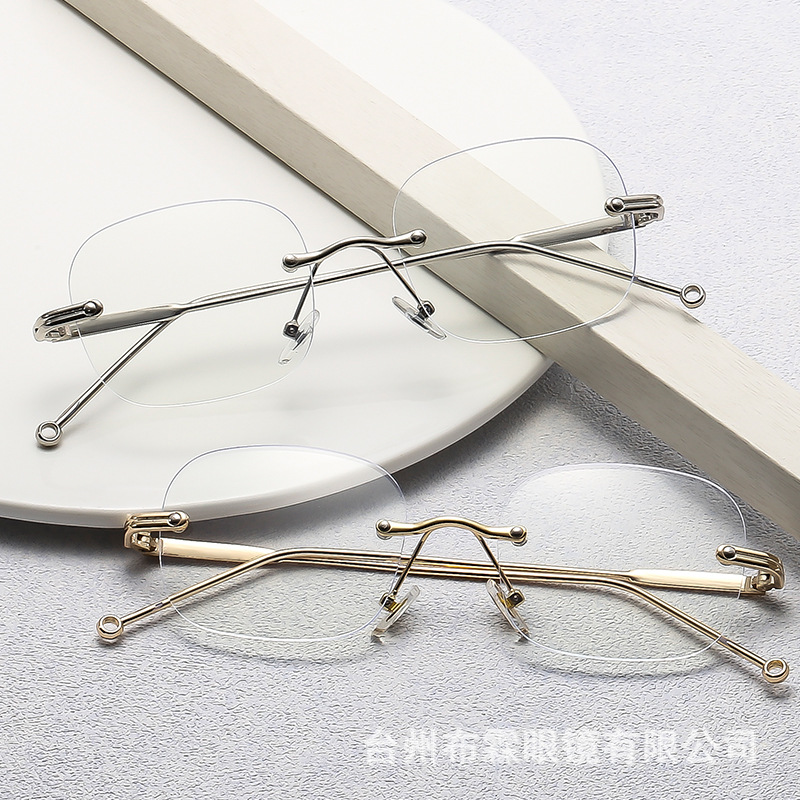 High-Value Rimless Finished Plain Light Myopia Glasses Ultra-Light Ins Xiaohongshu Men and Women Anti-Blue Light Degree