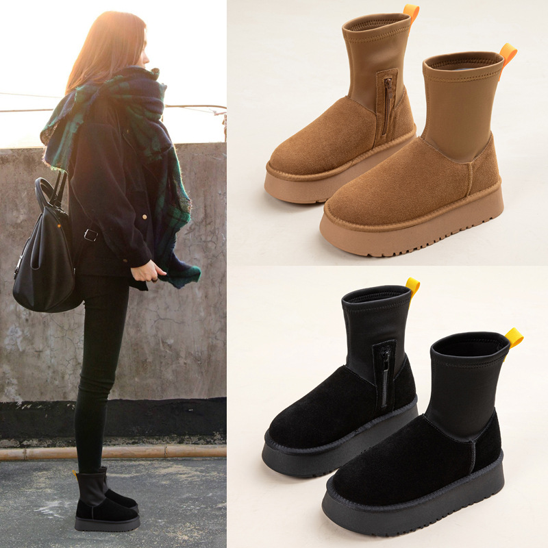 Stivaletti donna con suola spessa in pelle per inverno_voghion.com